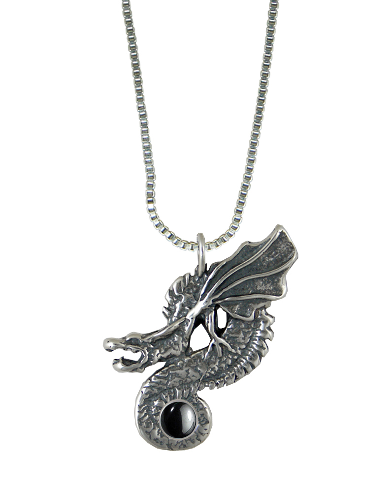Sterling Silver Wyvern Dragon Pendant With Hematite